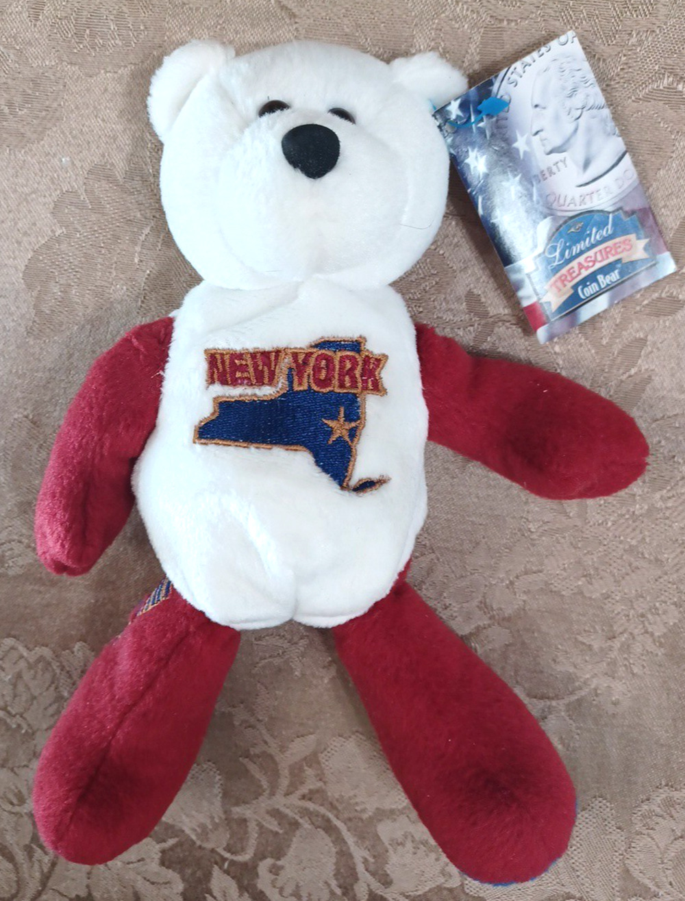 Limited Treasures VTG 2001 New York US Quarter Coin Plush Bear 9"11th State